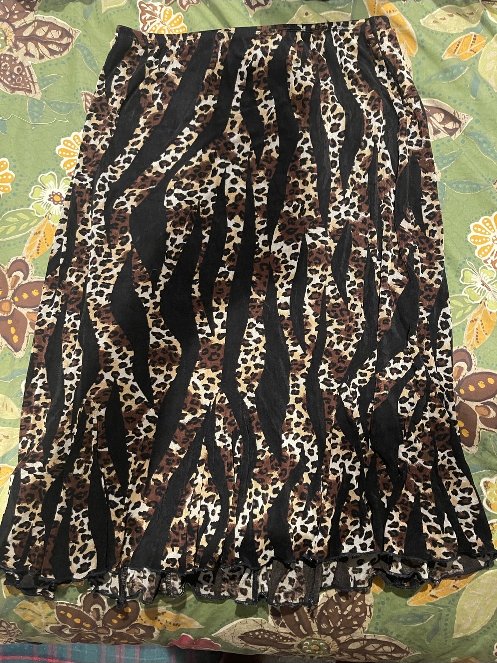 Choices Leopard & Stripe Midi Skirt in Brown and Black